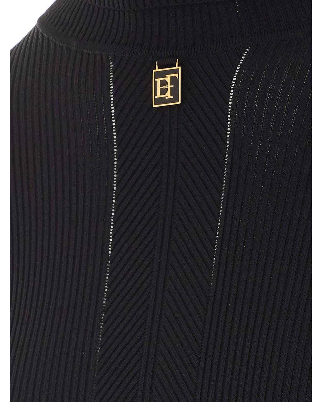 Elisabetta Franchi Black Logo High Neck Sweater