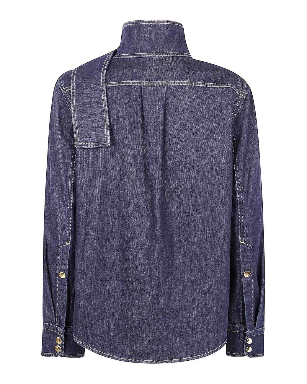 Patou Blue Ascot Collar Blouse