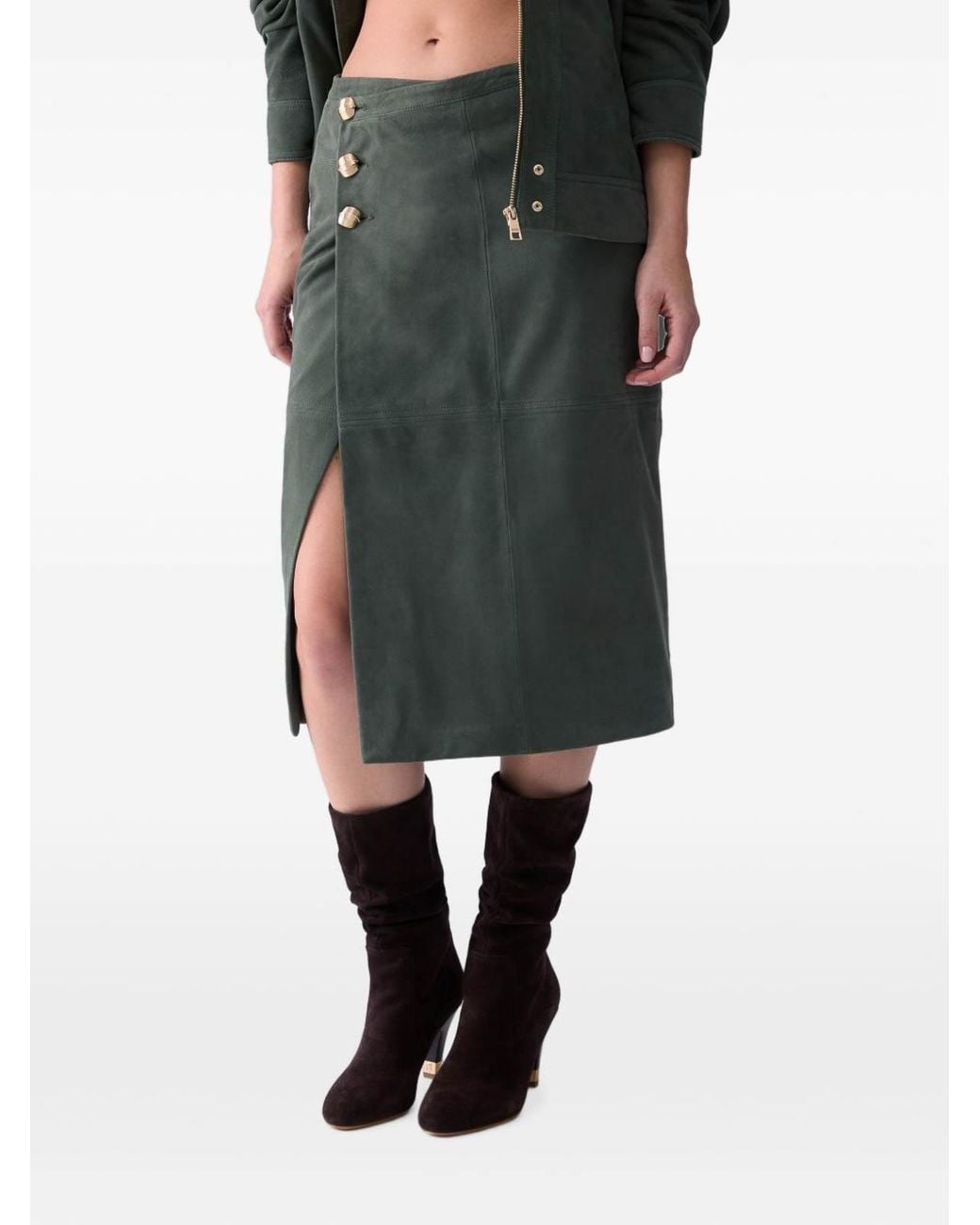 Liu Jo Gray Suede Midi Skirt With-Tone Buttons