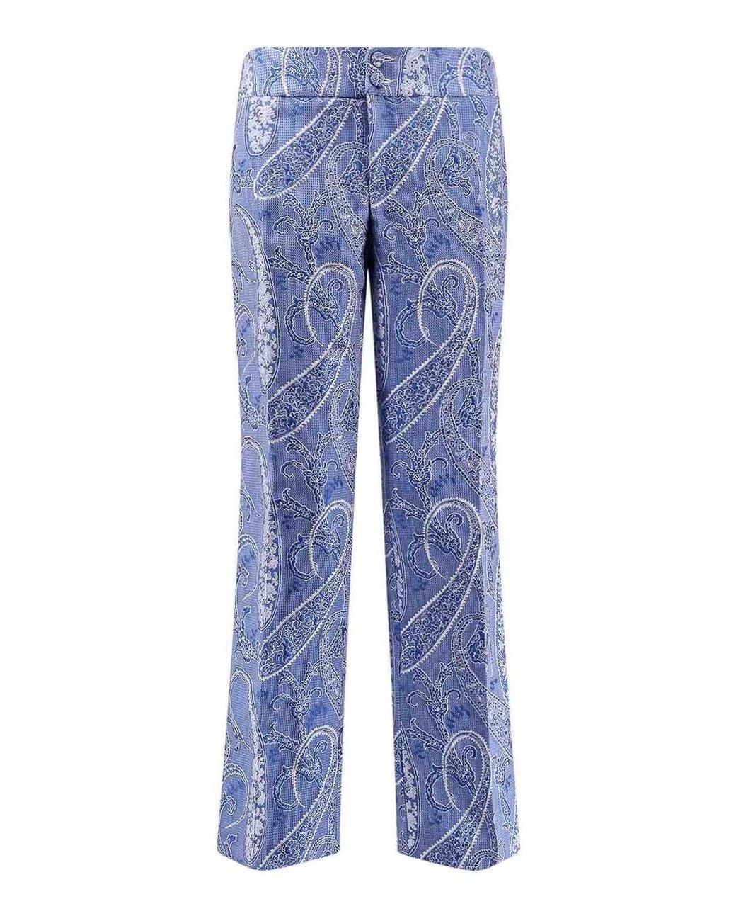 Etro Blue Paisley Jacquard Pants