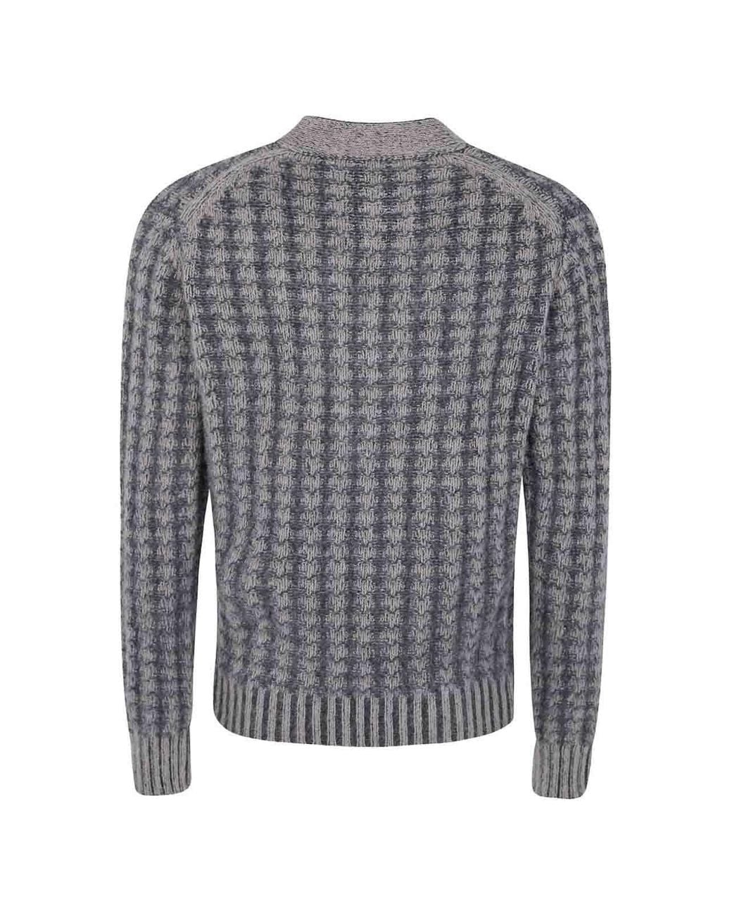 Aspesi Gray Honeycomb Wool Cardigan for men
