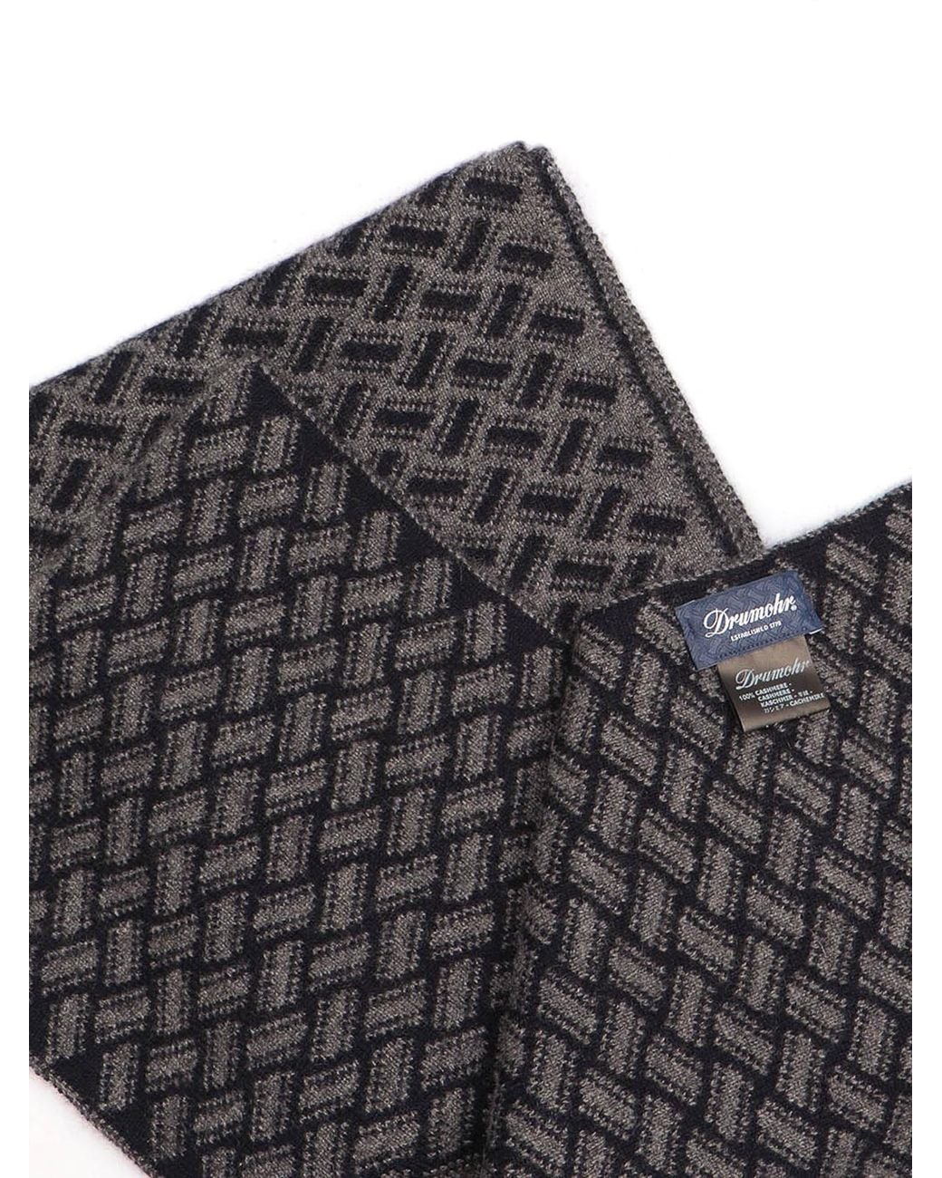 Drumohr Gray Biscuit Patterned Cashmere Scarf for men