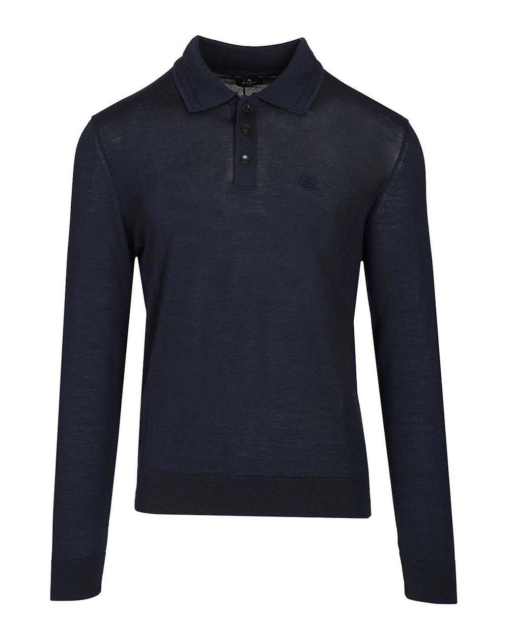 Etro Blue Wool And Silk Polo Shirt for men