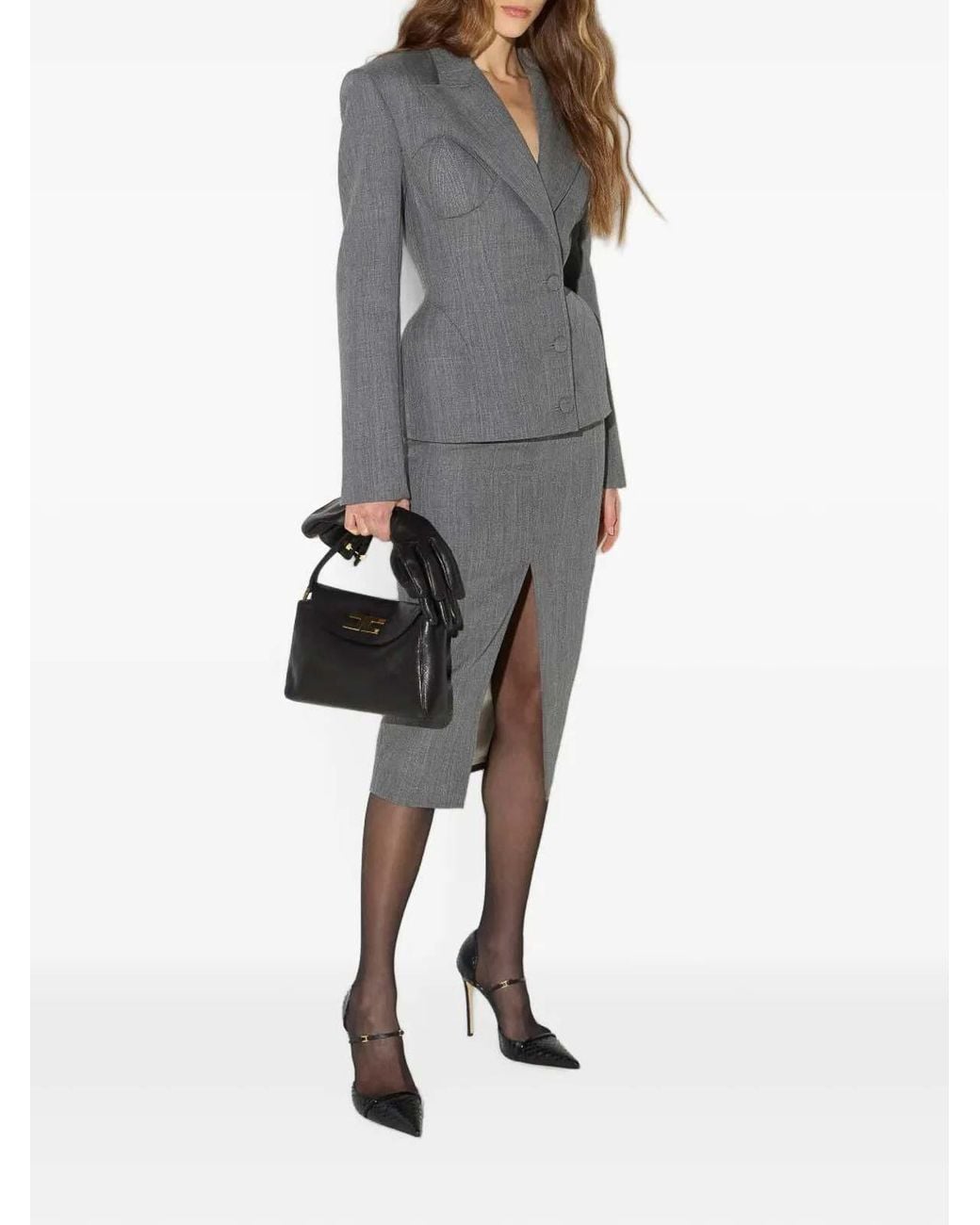 Elisabetta Franchi Gray Wool Midi Skirt