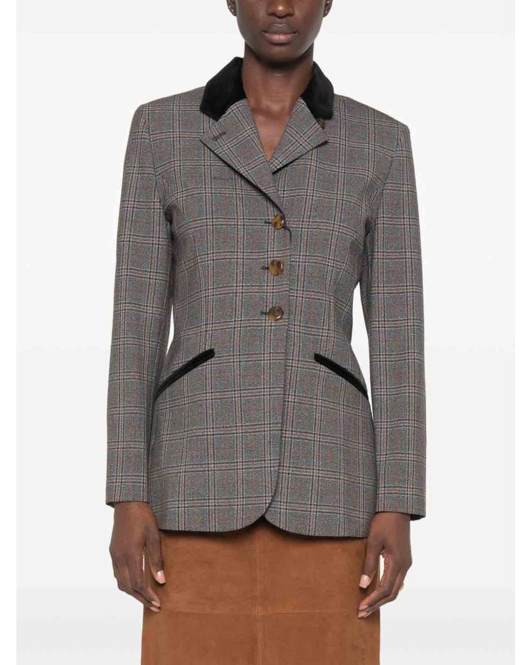 Marella Gray Stretch Twill Blazer With Velvet Details
