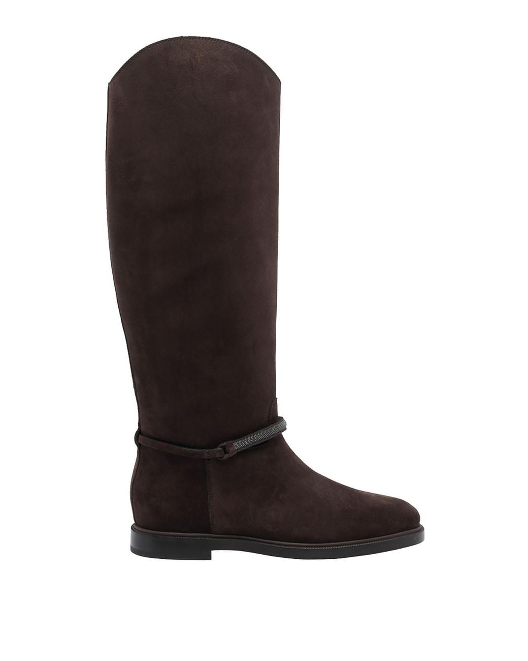 Brunello Cucinelli Black Suede Boots With Monili Strap