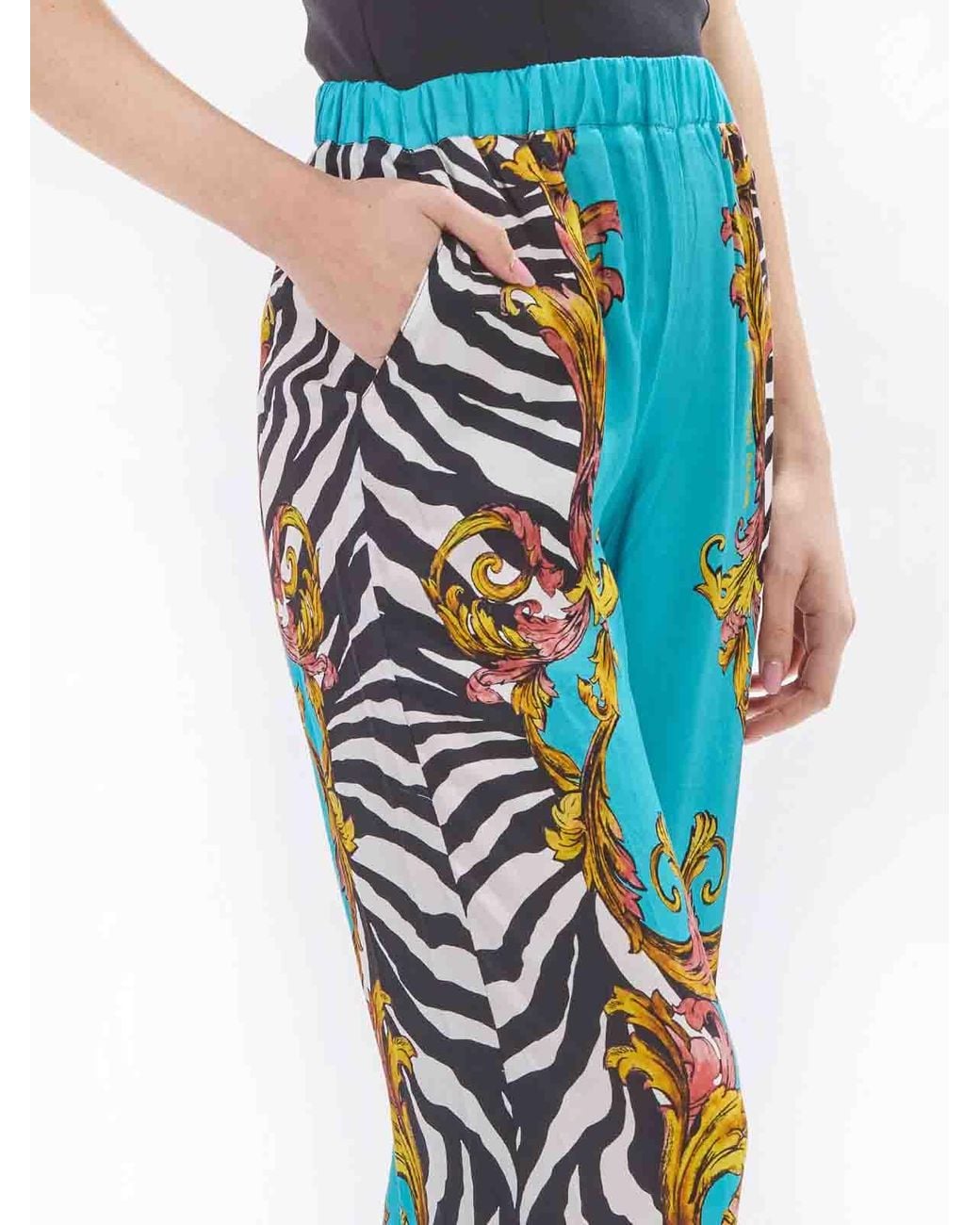 Versace Jeans Couture Blue Baroque Zebra Trousers