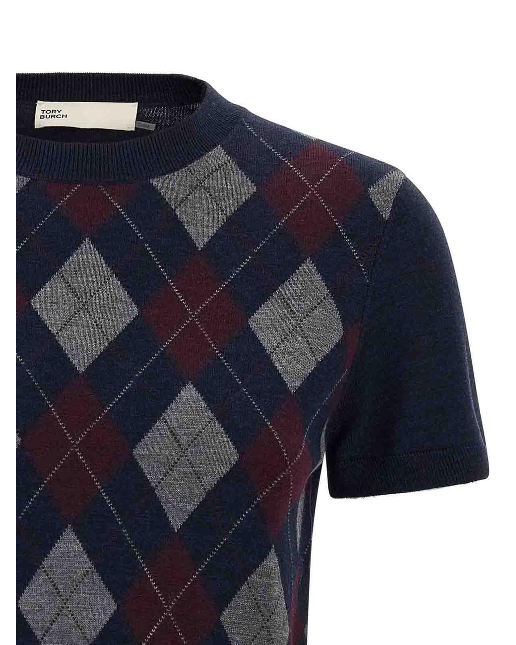 Tory Burch Blue Argyle Sweater