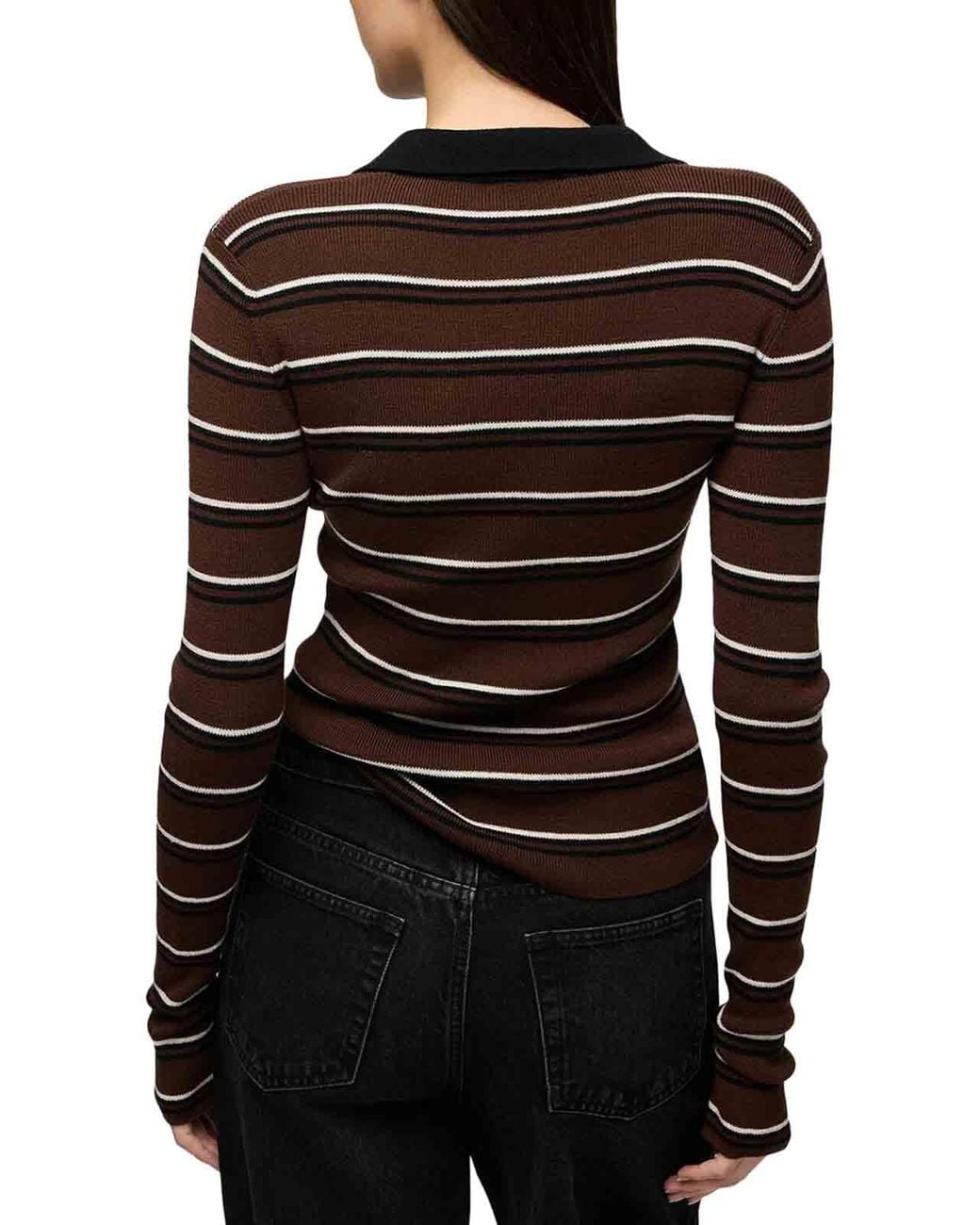 Ganni Black Striped Merino Wool Polo Shirt