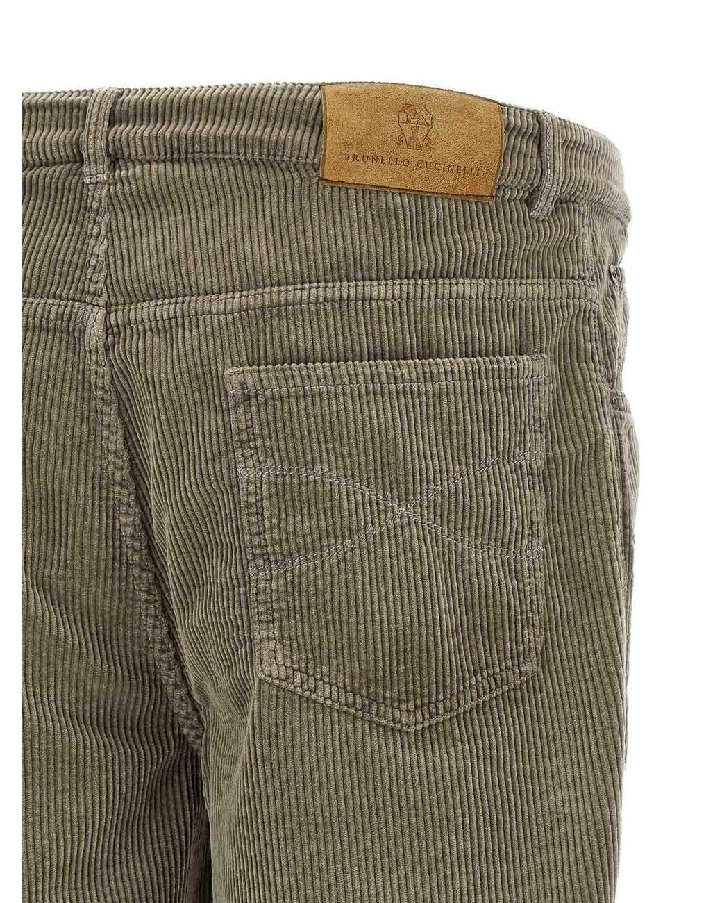 Brunello Cucinelli Green Corduroy Trousers for men