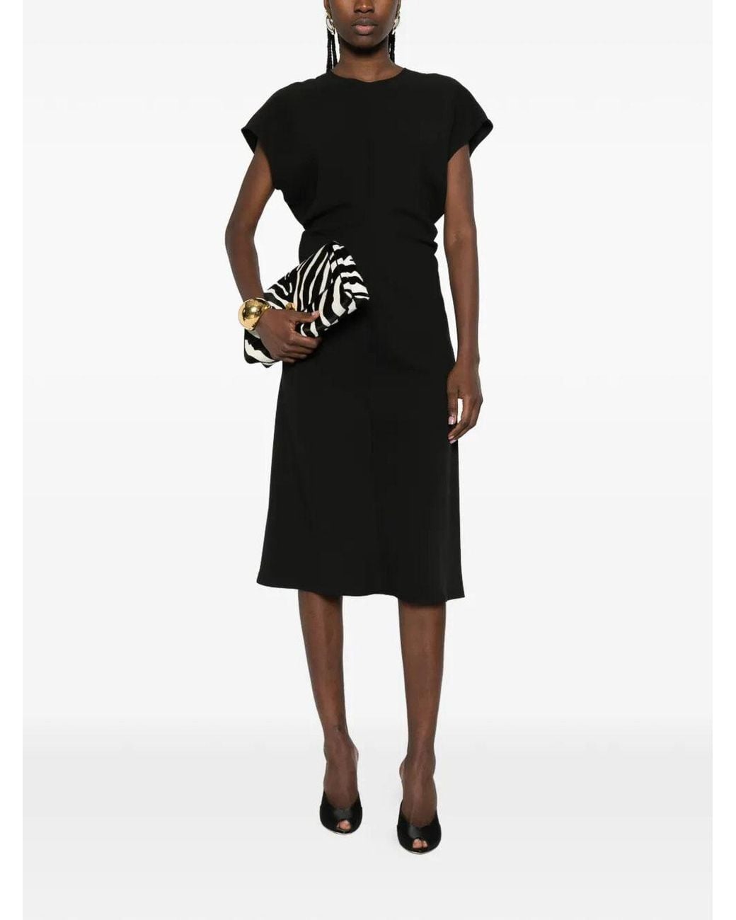 Patrizia Pepe Black Crew-Neck Midi Dress