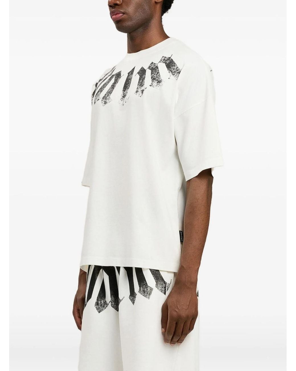 Palm Angels White Big Neck Logo Loose Tee Off for men