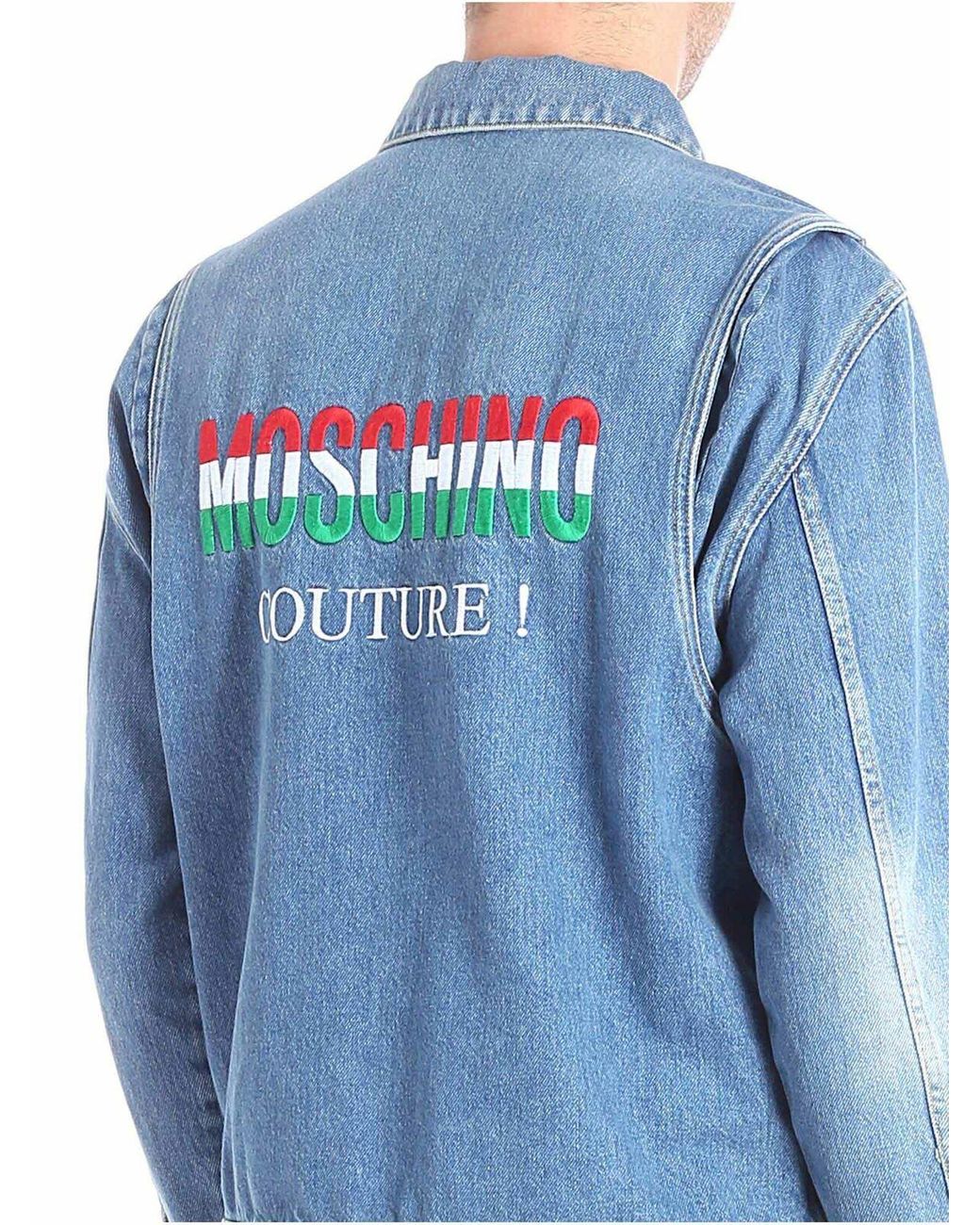 Moschino Blue Denim Jacket With Logo Embroidery for men