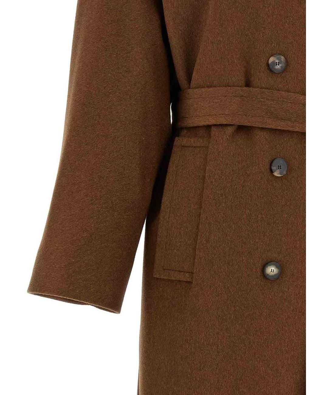 Alberto Biani Brown Double-Breasted Belted Coat