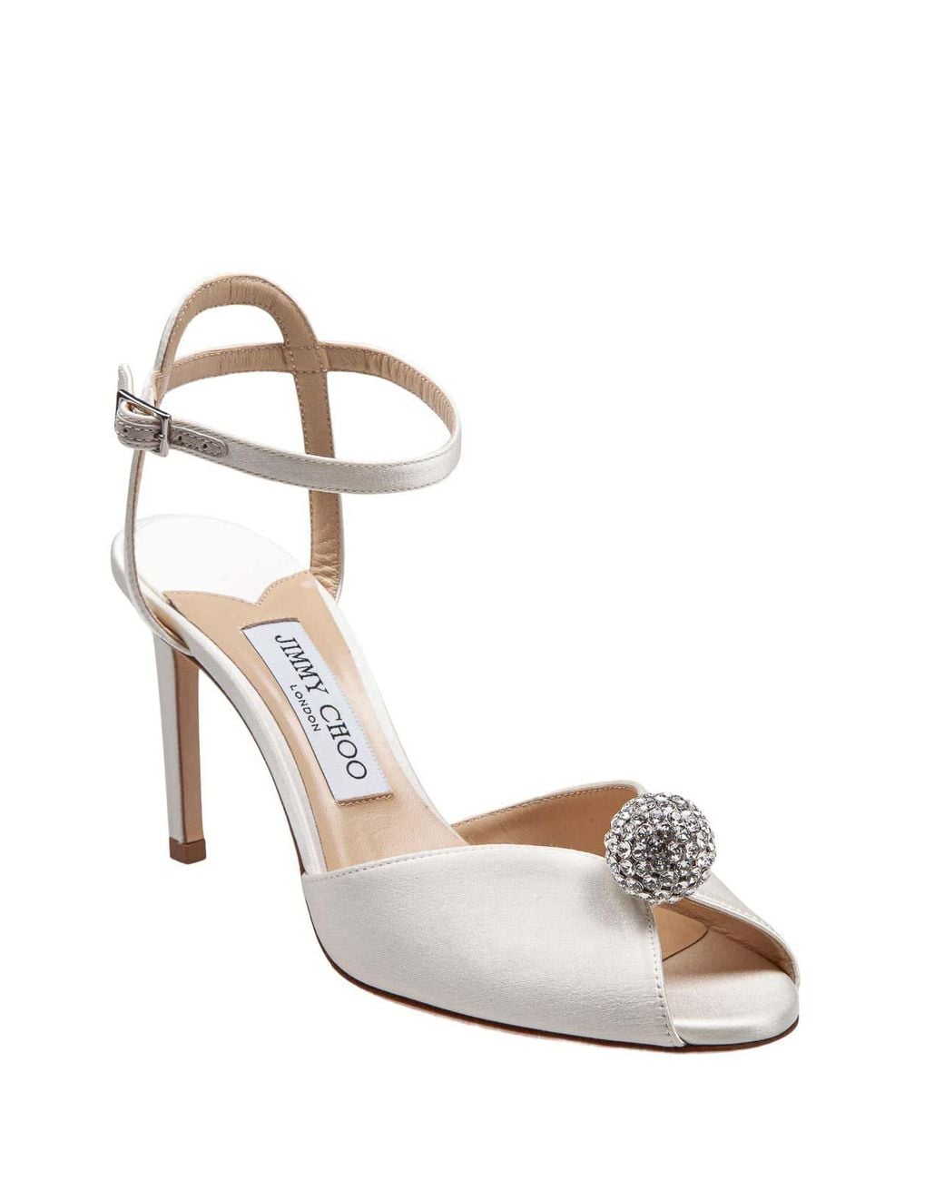 Jimmy Choo Metallic Sacora Satin Sandal With Crystal Ball