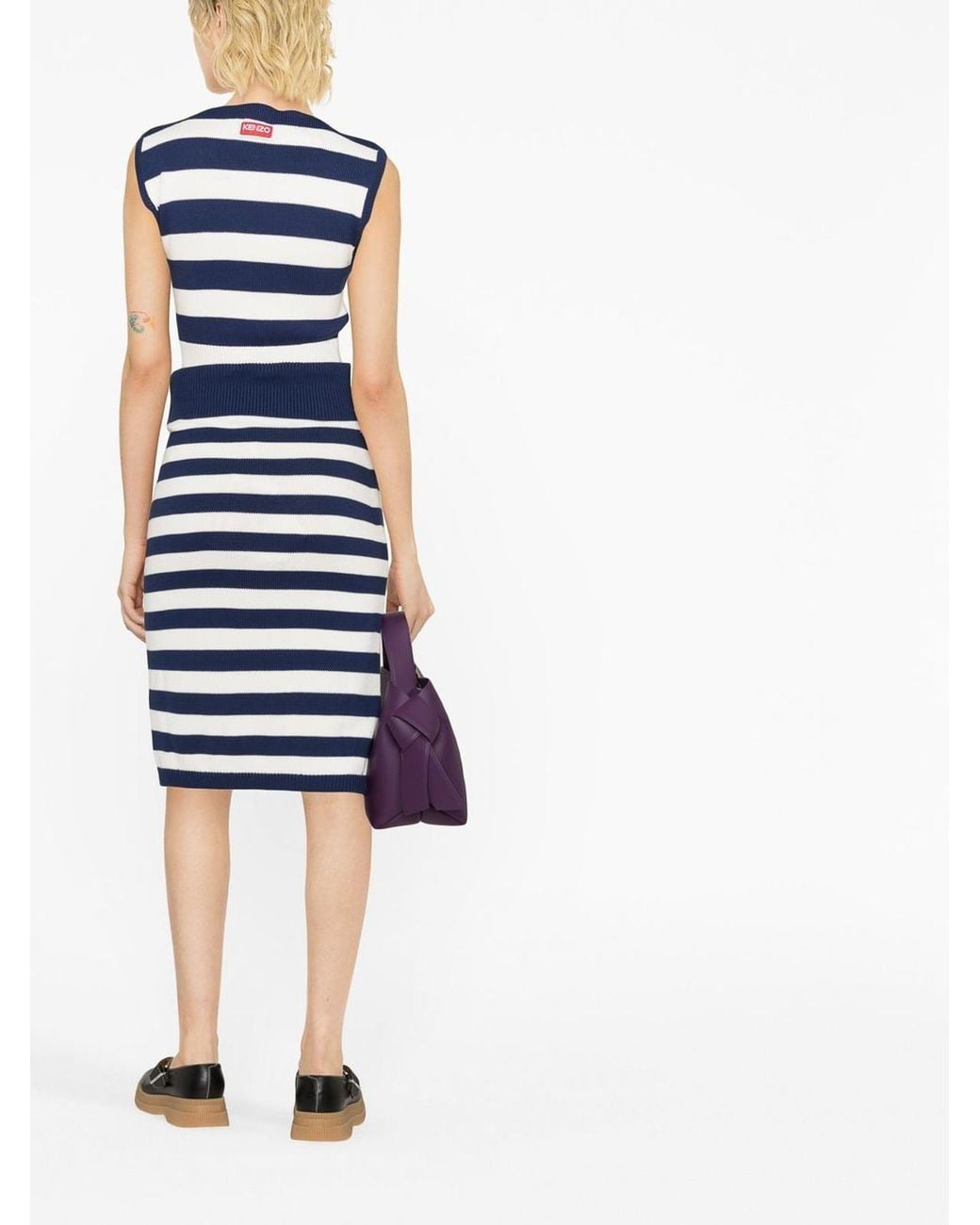 KENZO Blue Striped Long Cotton Skirt