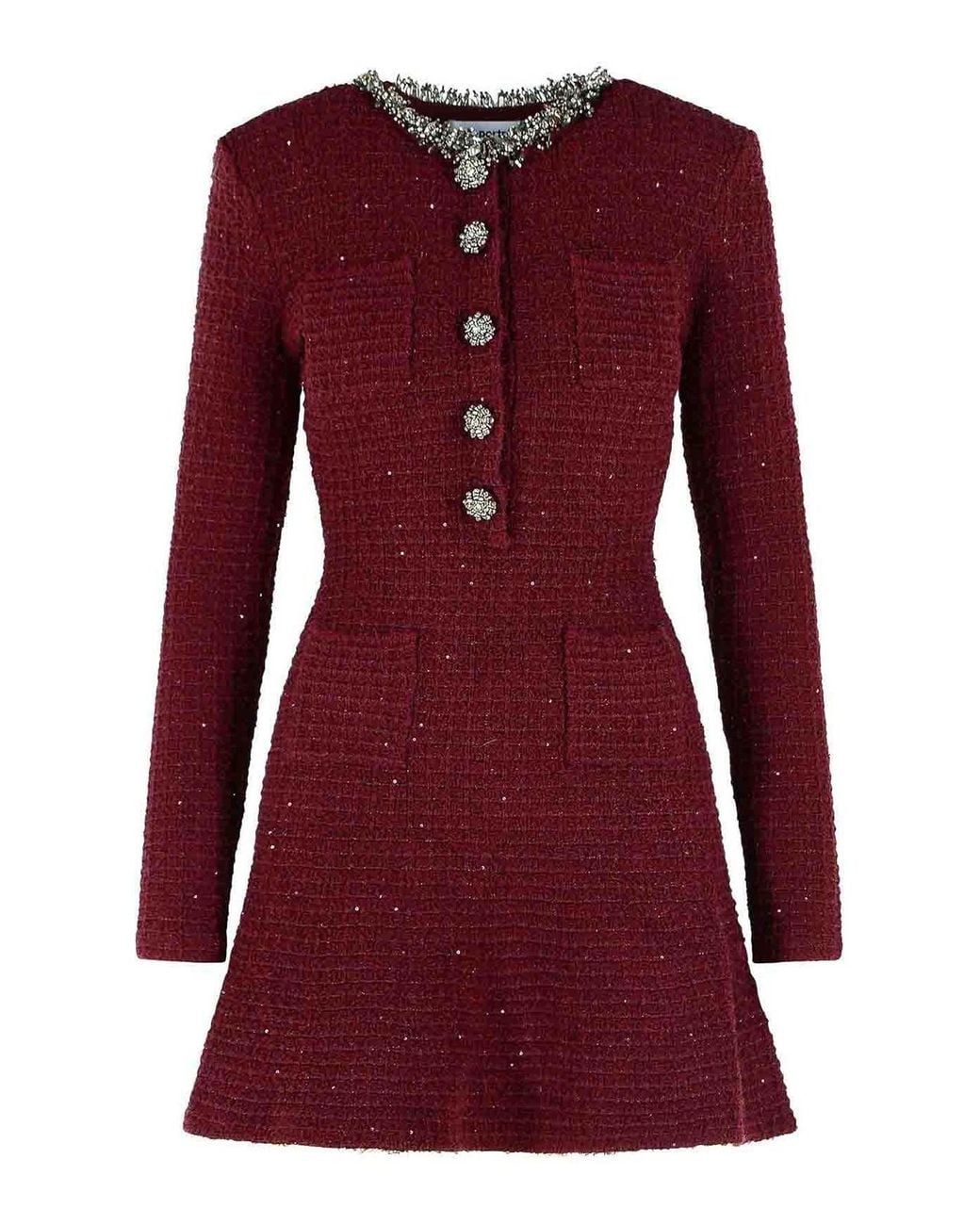 Self-Portrait Red Burgundy Cotton Blend Mini Dress