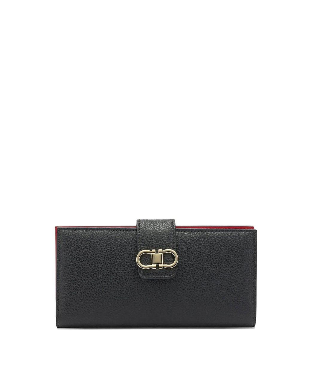 Ferragamo Black Gancini Grained Leather Continental Wallet