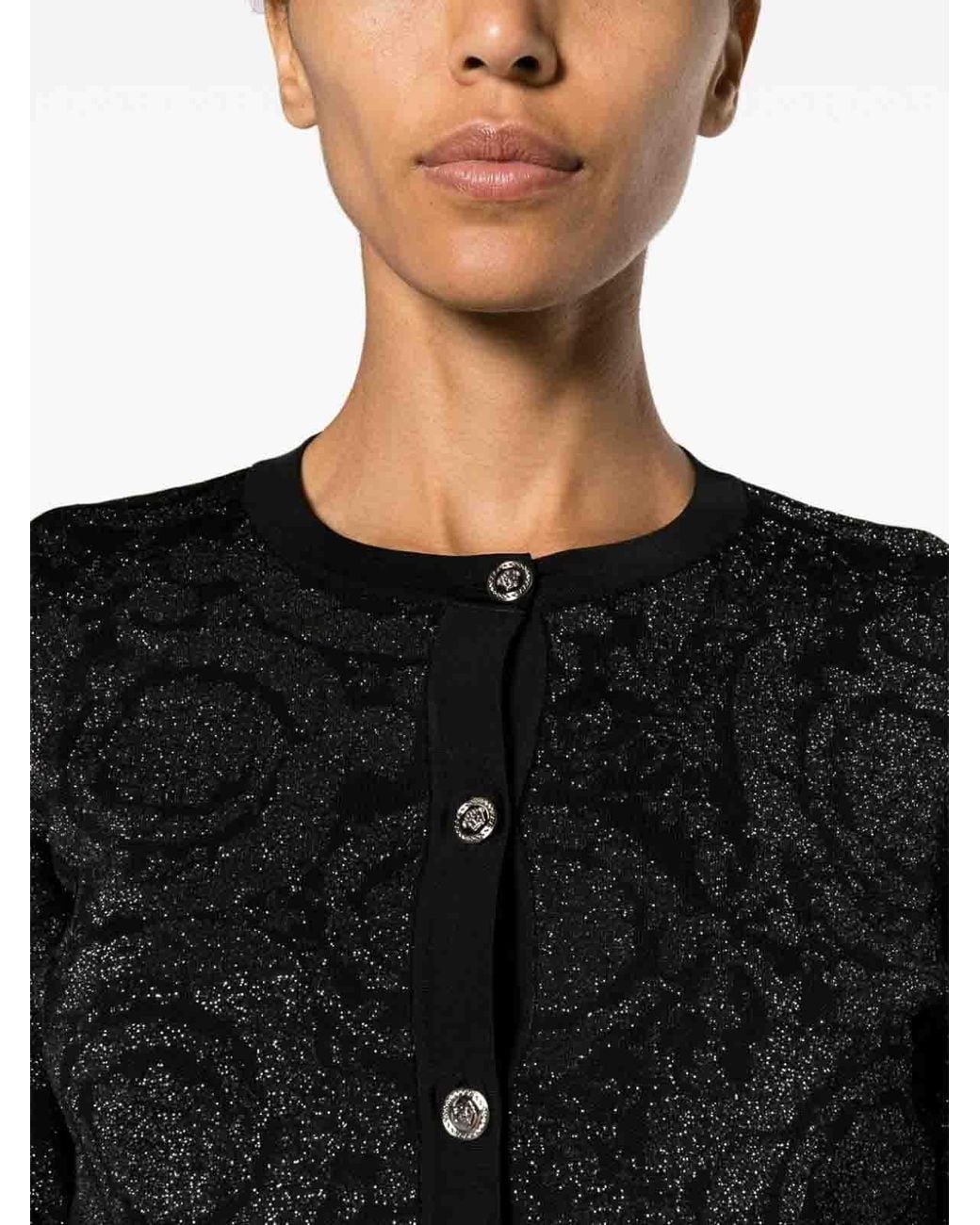 Versace Black Barocco Texture Knit Cropped Cardigan
