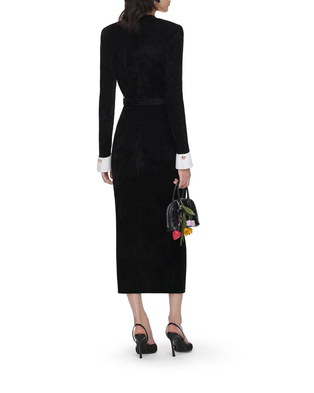 Self-Portrait Black Velvet Midi Dress With Jewel Buttons And Belt