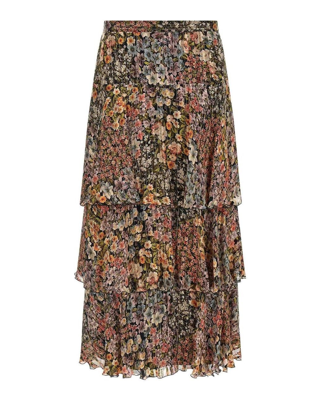 Valentino Garavani Natural Floral Silk Asymmetric Midi Skirt