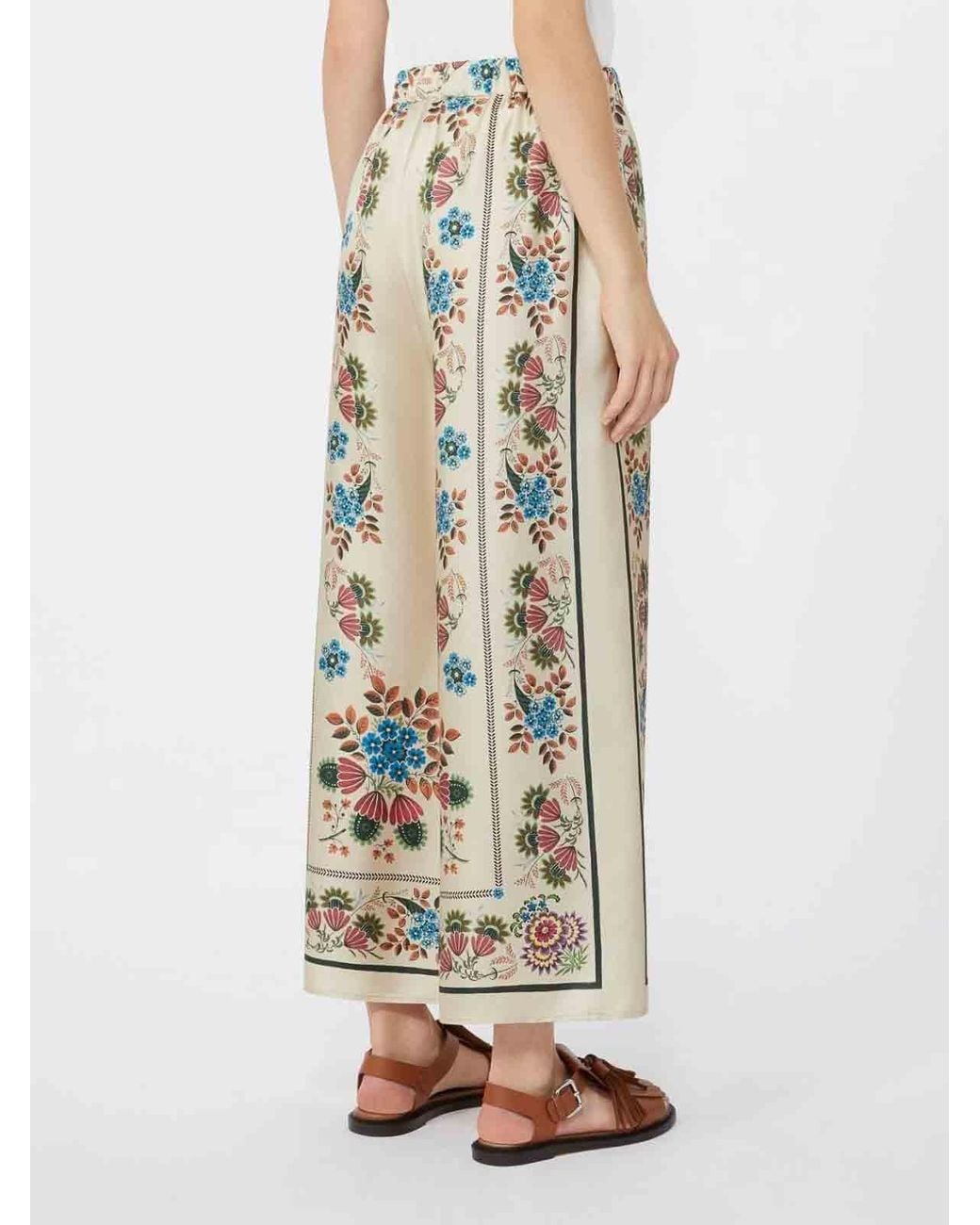 Weekend by Maxmara White Silk Floral Trousers