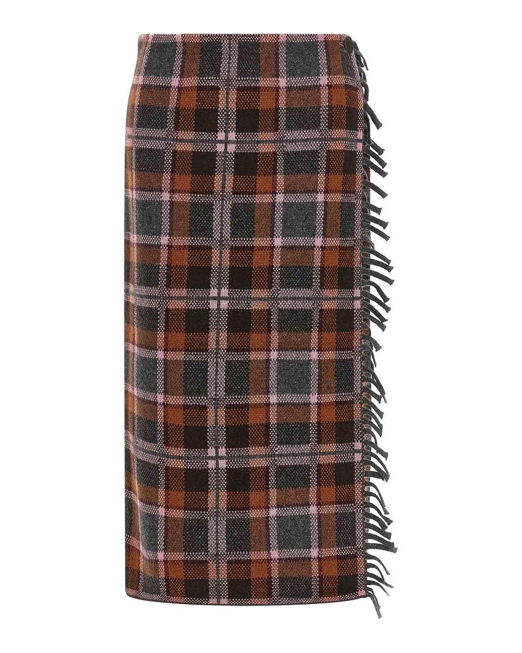 Guest In Residence Brown Tartan Wrap Wool-Cashmere Skirt