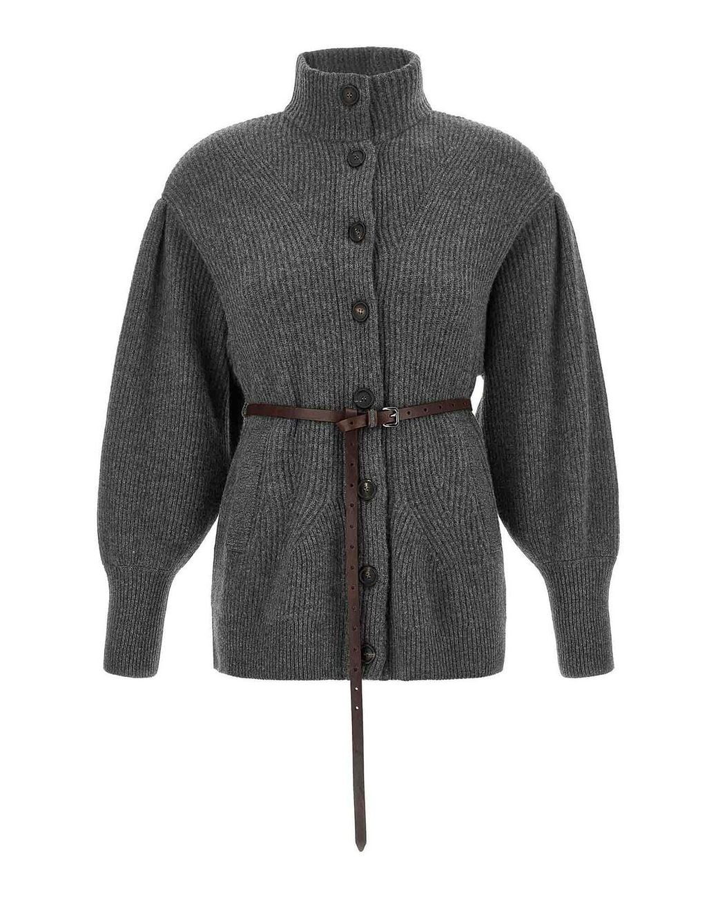 Brunello Cucinelli Gray Belted Cardigan