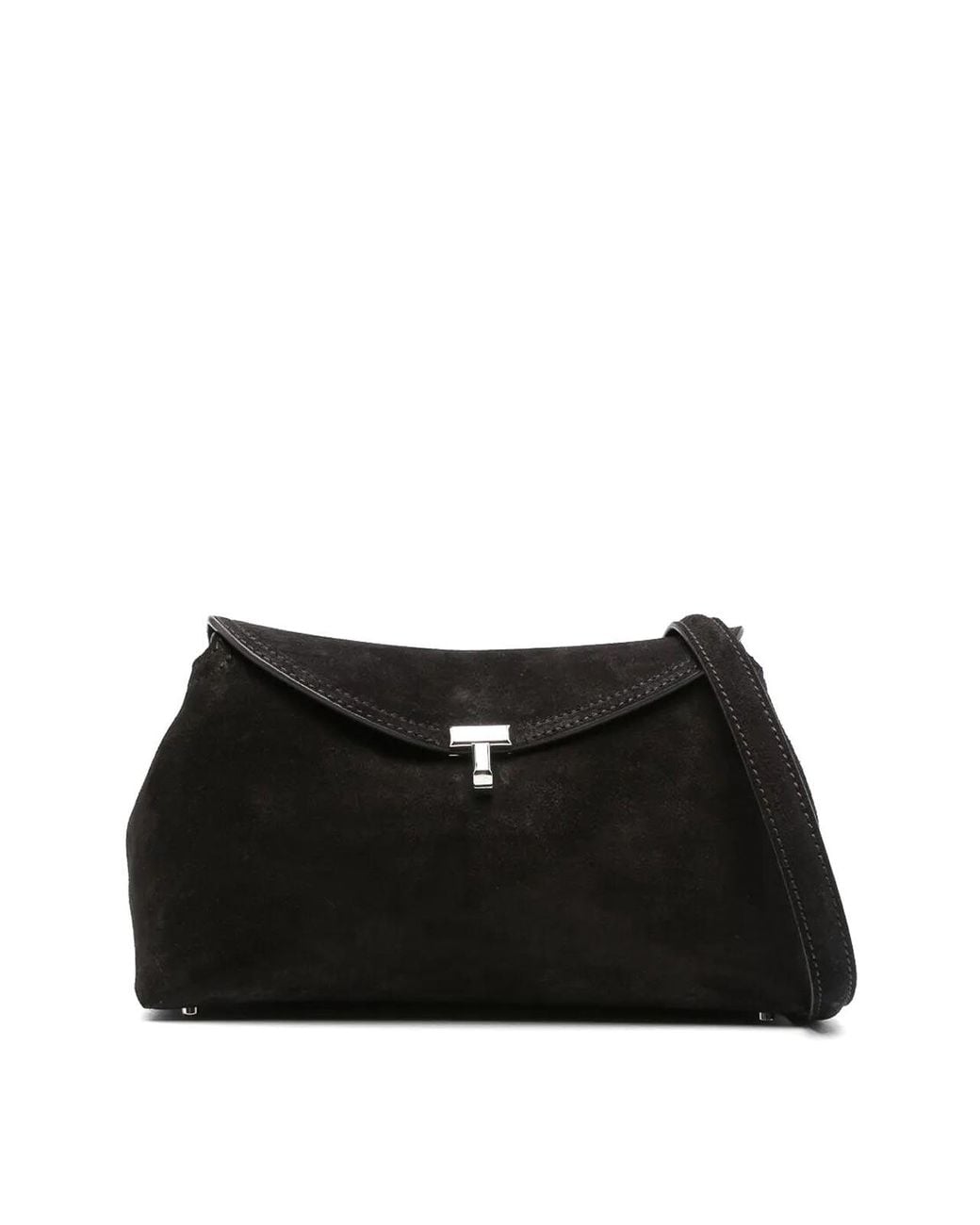 Totême Black T-Lock Suede Clutch
