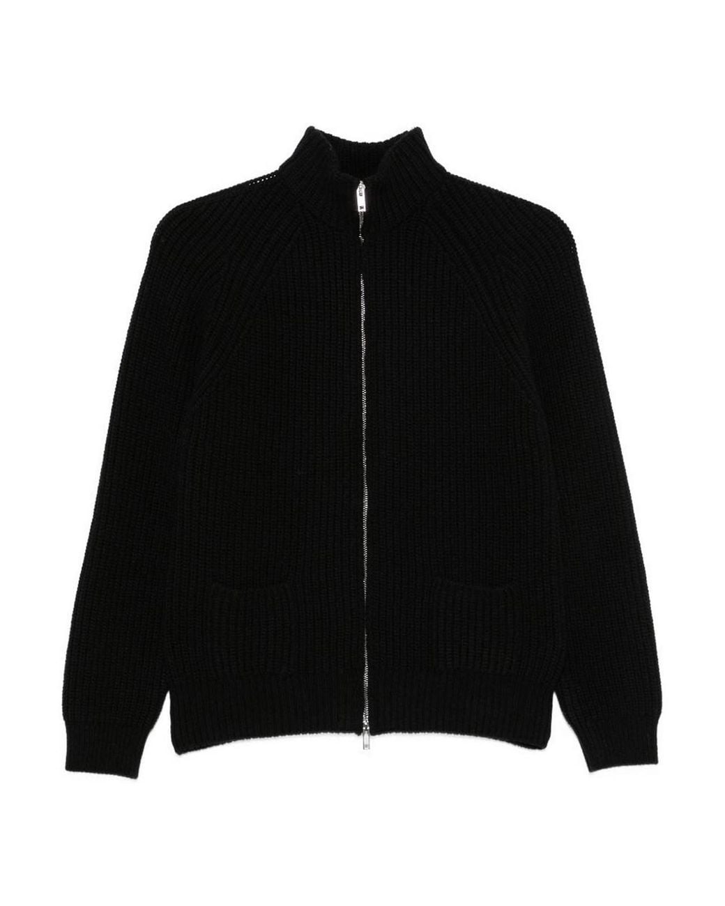 Base London Black Wool Zipped Cardigan