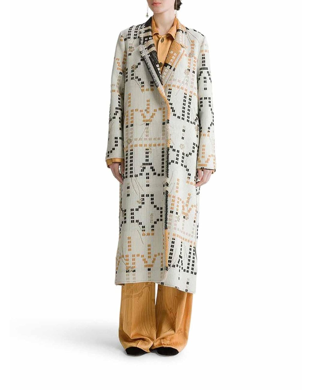 Forte_forte White Long Embroidered Jacquard Coat
