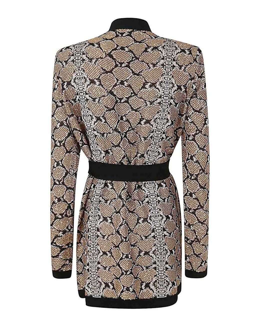 Balmain Gray Glittered Belted Cardigan