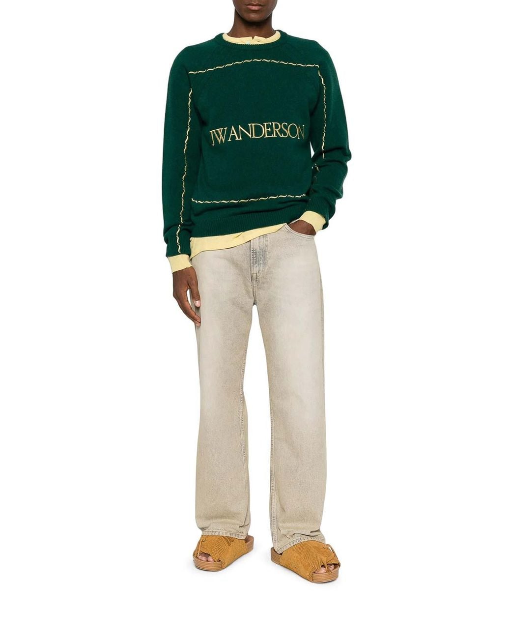 J.W. Anderson Green Wool Sweater With Contrasting Logo for men
