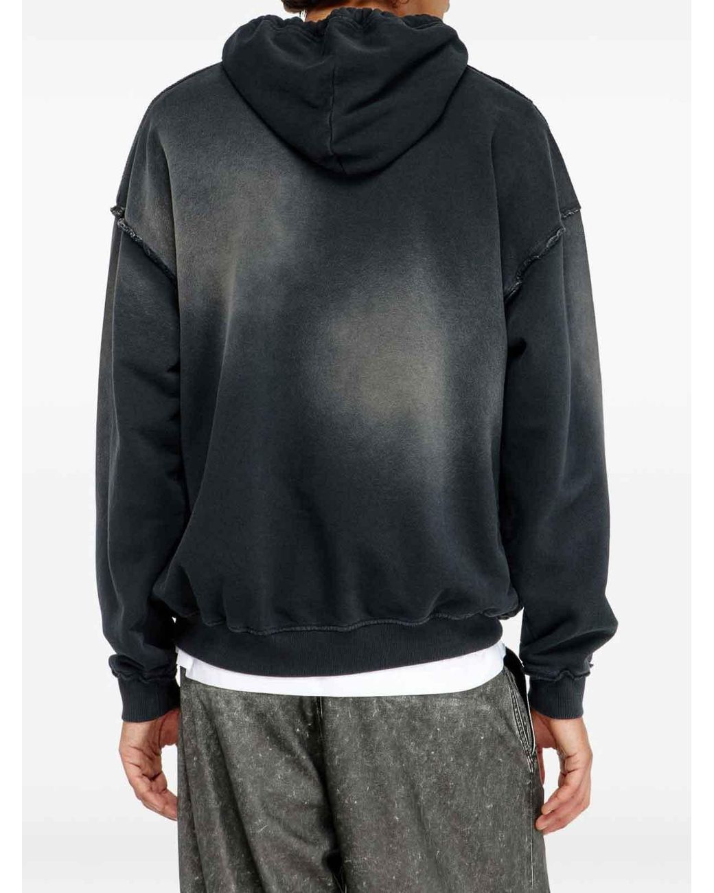 DIESEL Blue Faded Cotton Hoodie With Frayed Details for men