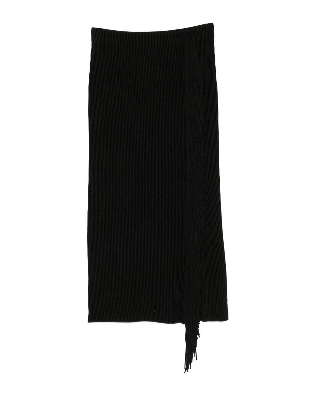 Emporio Armani Black Fringed Midi Skirt