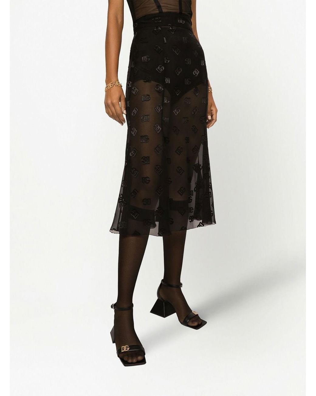 Dolce & Gabbana Black Sheer Effect Silk Skirt