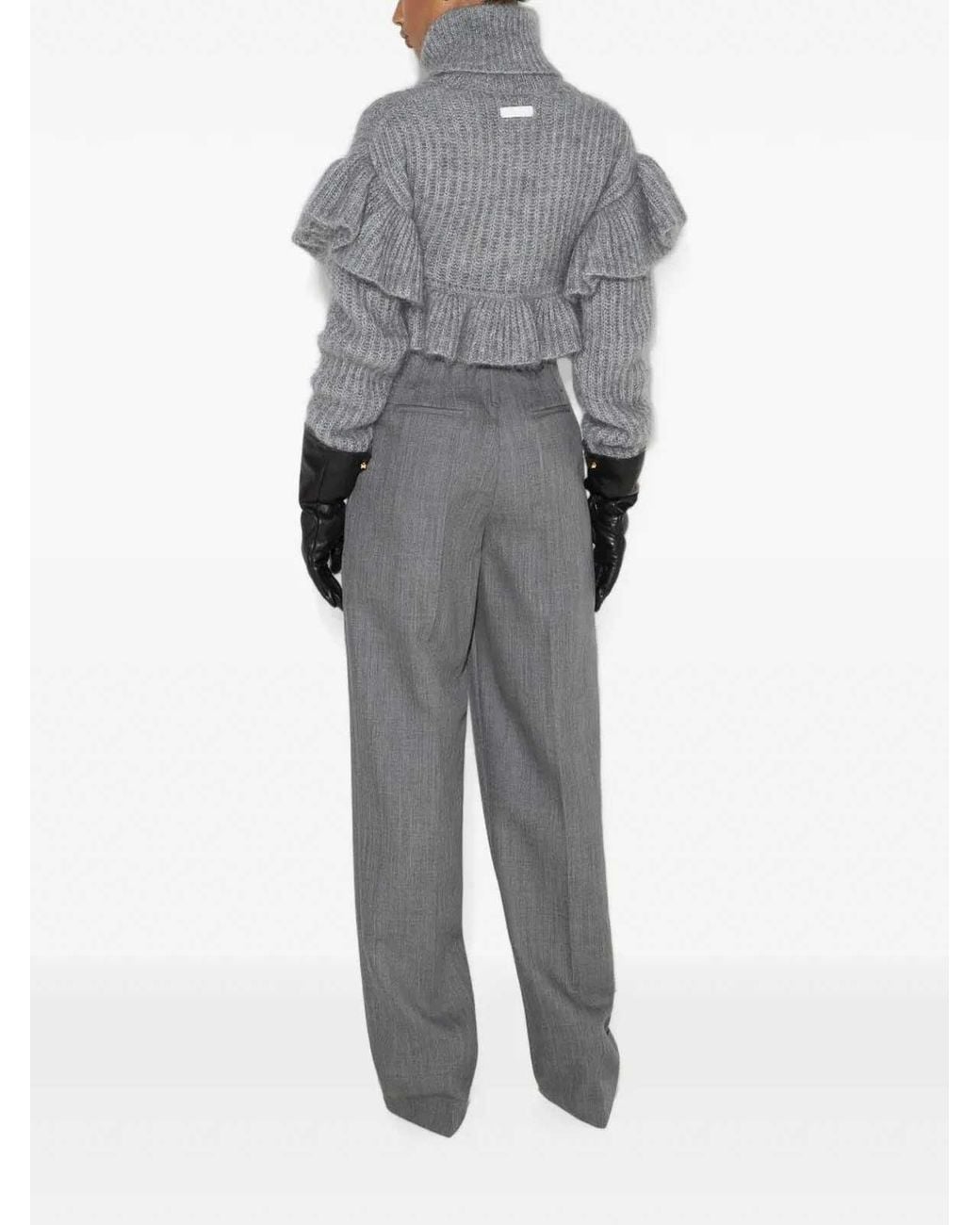 Elisabetta Franchi Gray Wool High-Waist Trousers