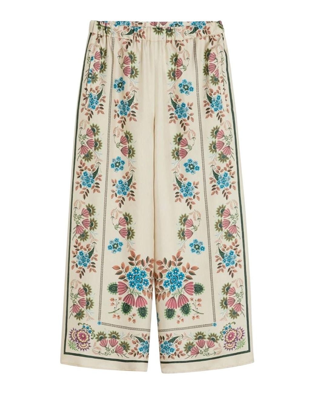Weekend by Maxmara White Silk Floral Trousers