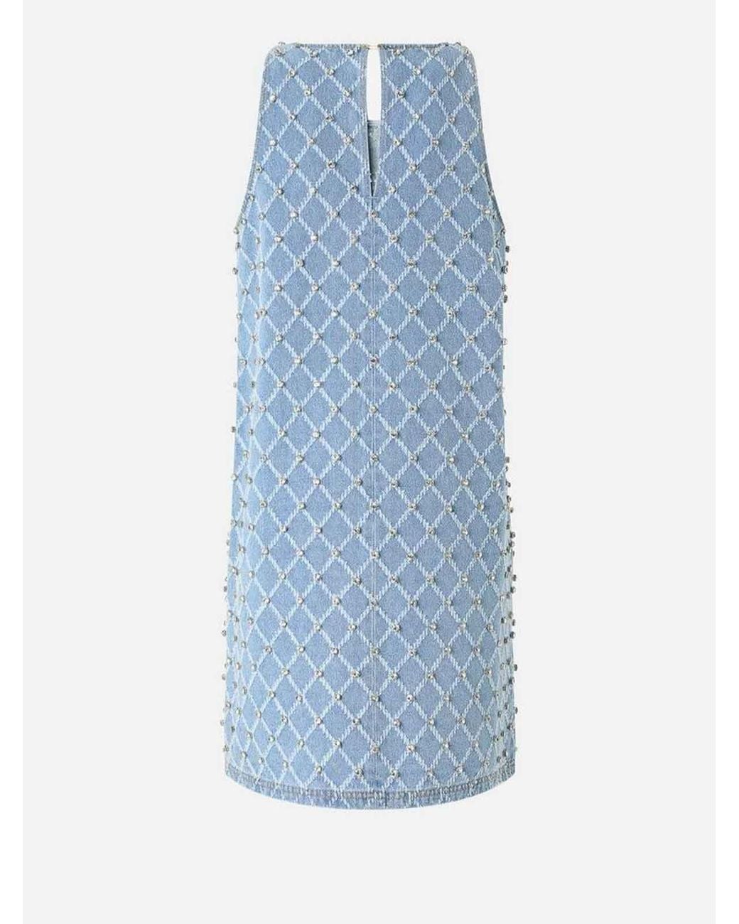 Pinko Blue Sleeveless Denim Dress With Rhinestones