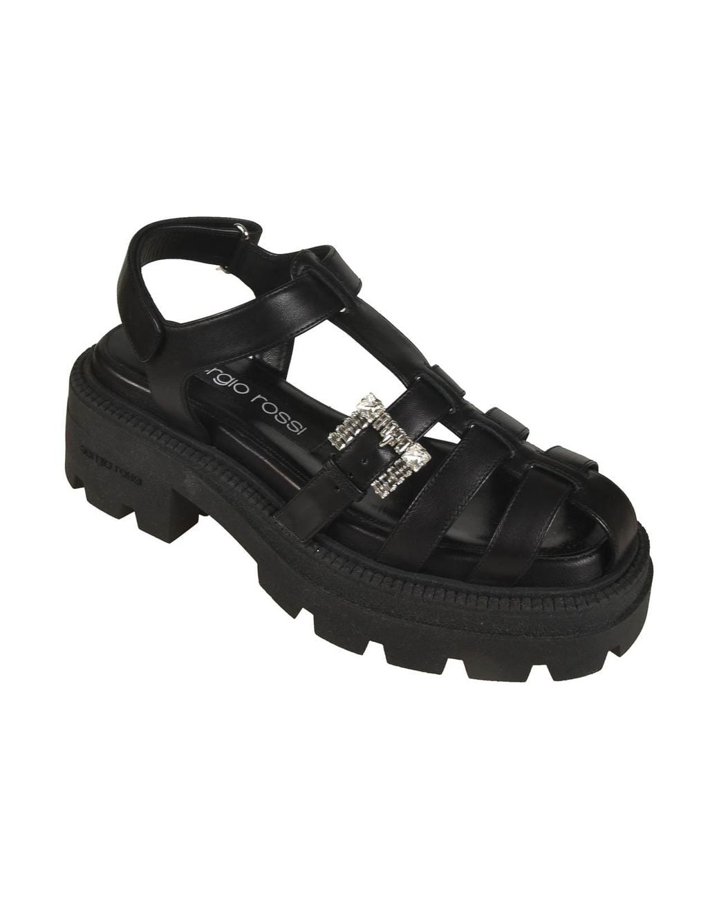 Sergio Rossi Black Back Strap Embellished Buckle Sandals