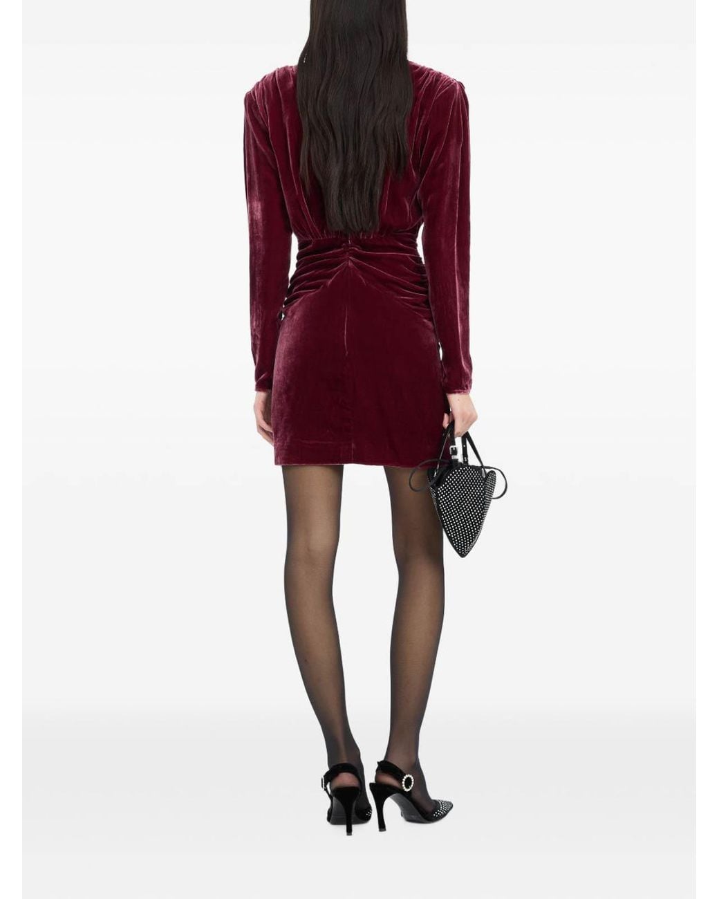 ROTATE BIRGER CHRISTENSEN Red Elegant Velvet V-Neck Dress
