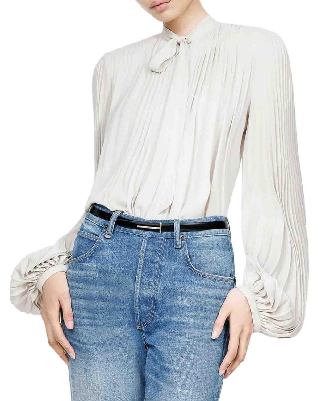 Tom Ford White Thin Brushed Leather Belt