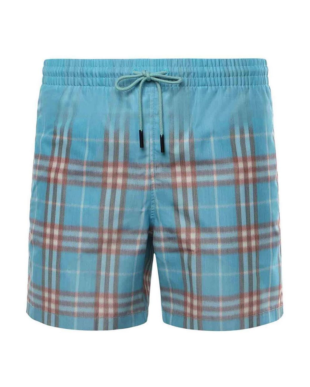 Burberry Blue Swim Trunks With A Faded Check Pattern for men