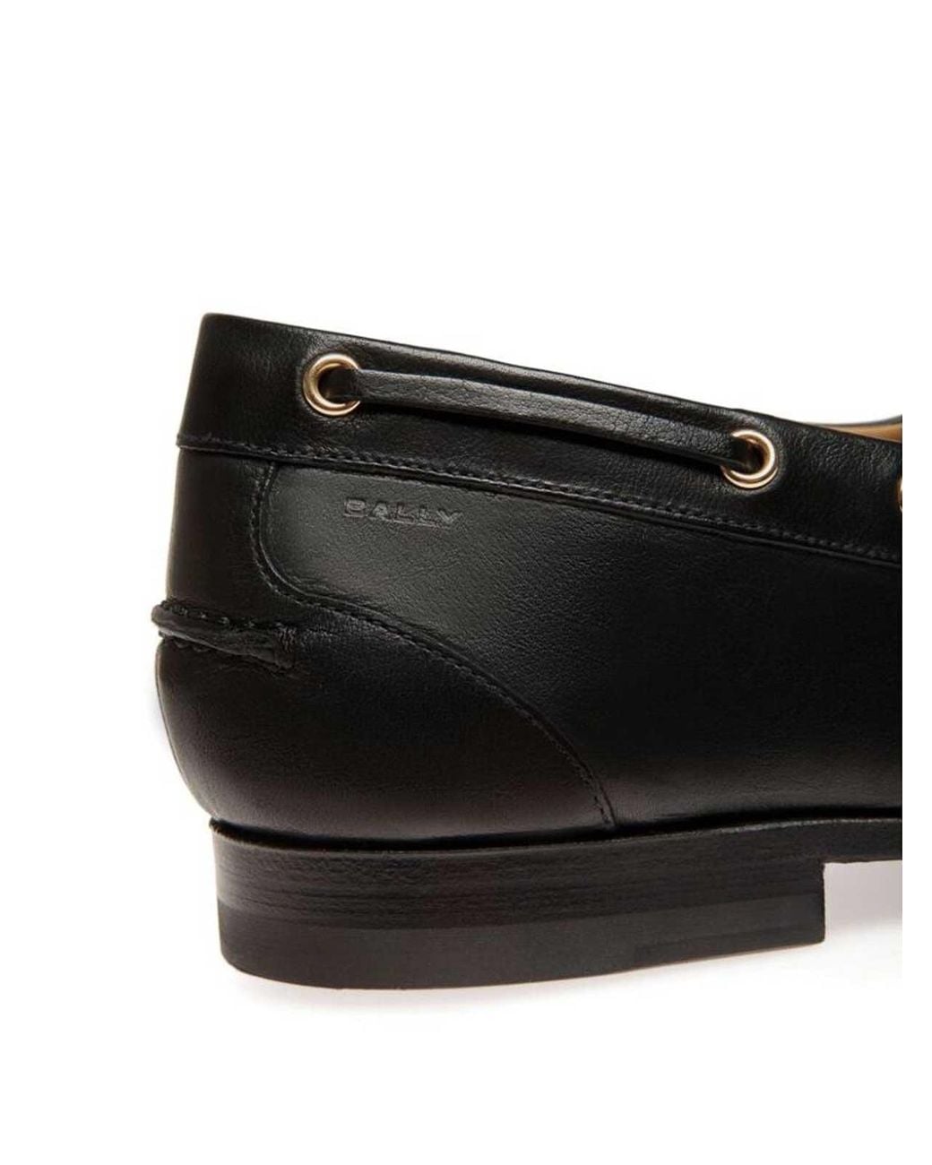 Bally Black Leather Moccasins With Lace-Up Detailing And Debossed Logo for men