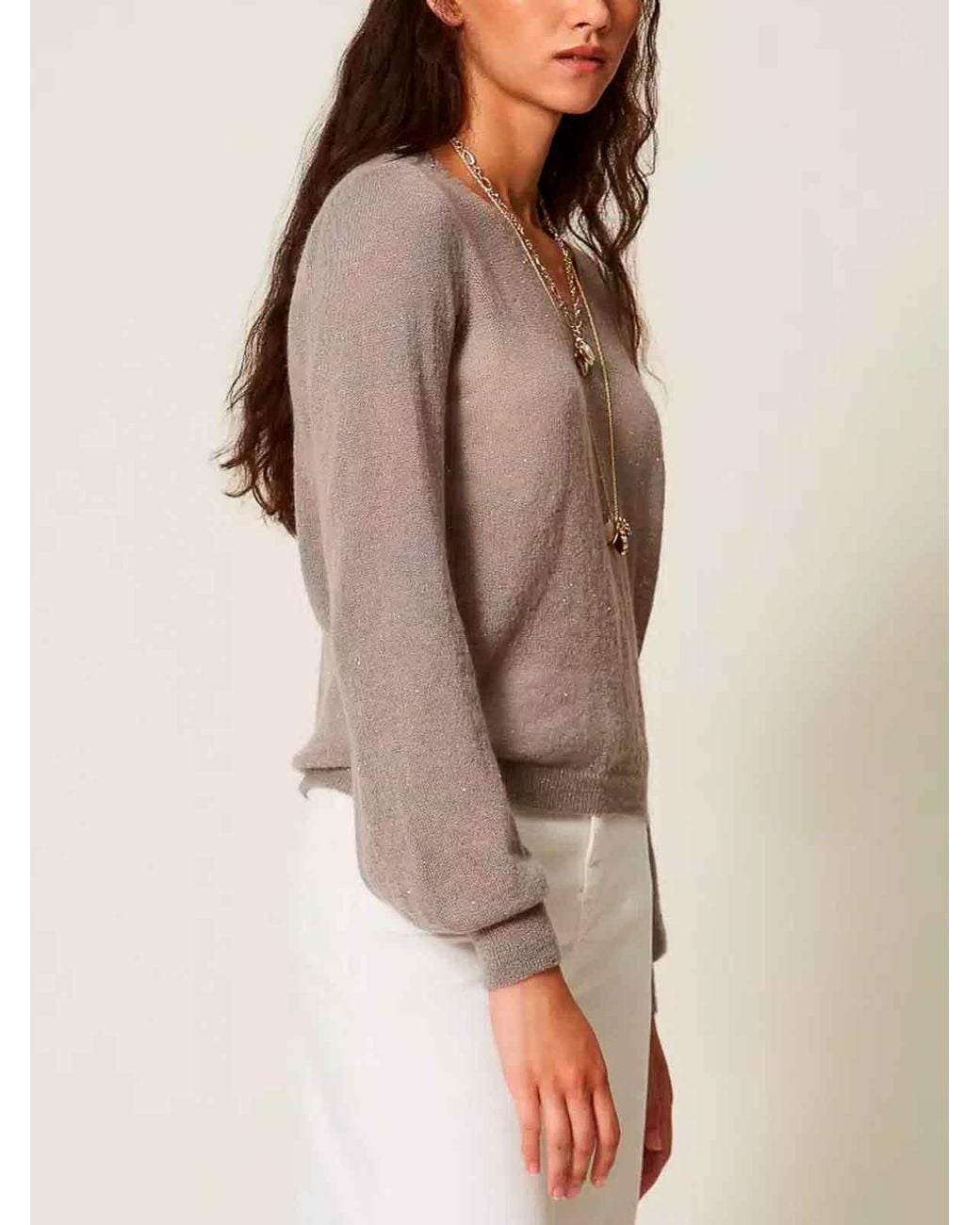 Twinset Brown V-Neck Sweater