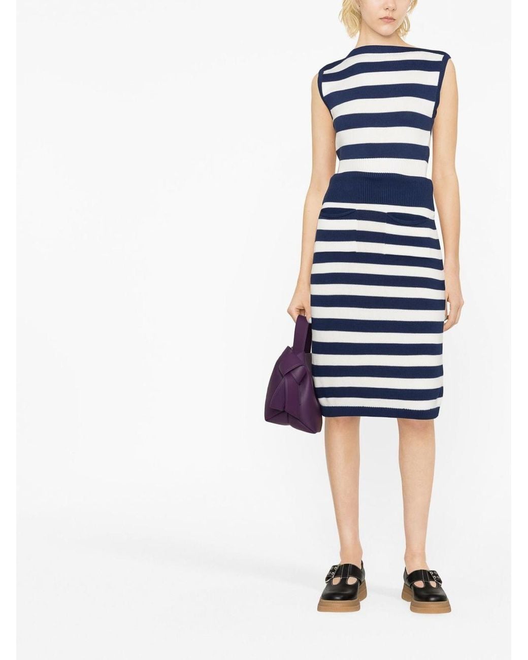 KENZO Blue Striped Long Cotton Skirt