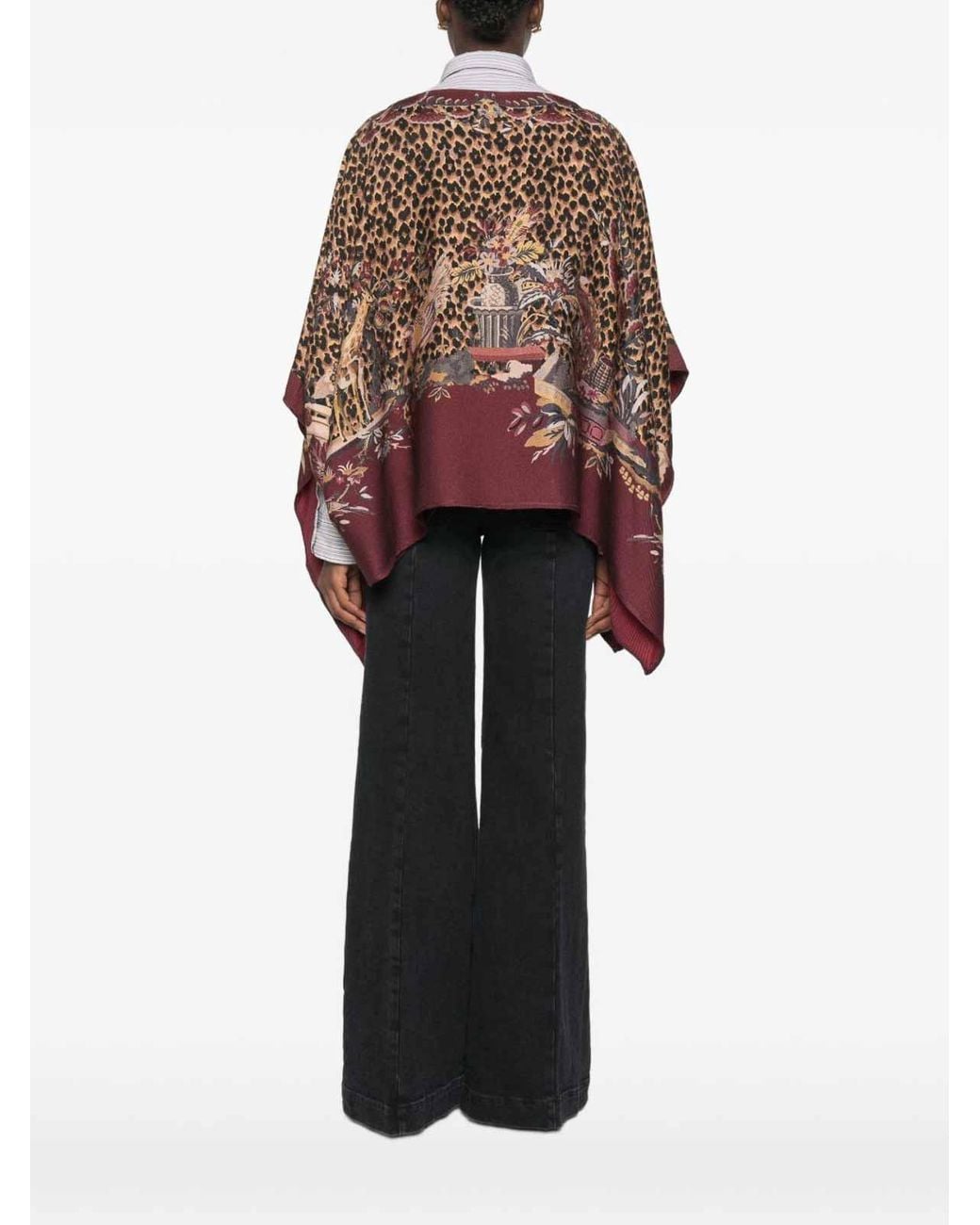 Etro Brown Wool Blend Poncho