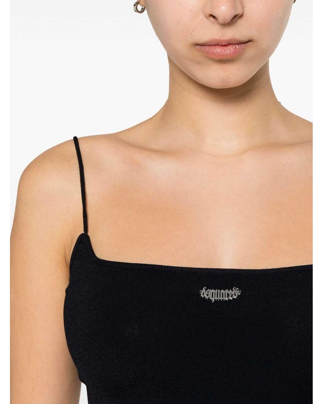 DSquared² Black Logo-Plaque Knitted Crop Top