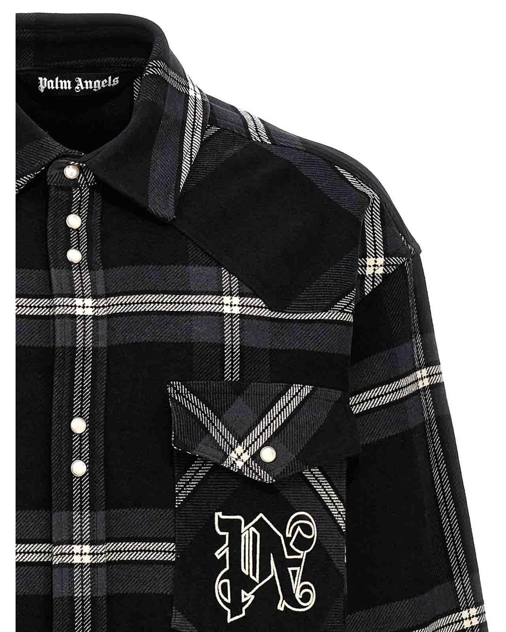 Palm Angels Black Monogram Check Overshirt for men