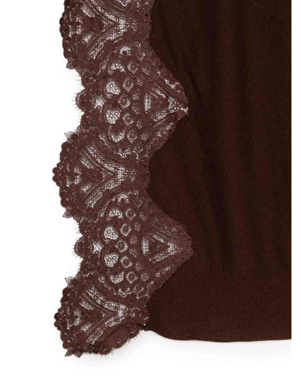 Ermanno Scervino Brown Cashmere Scarf With Lace Details